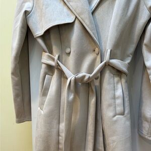 Love Tree Double-Breasted Belted Coat in Beige